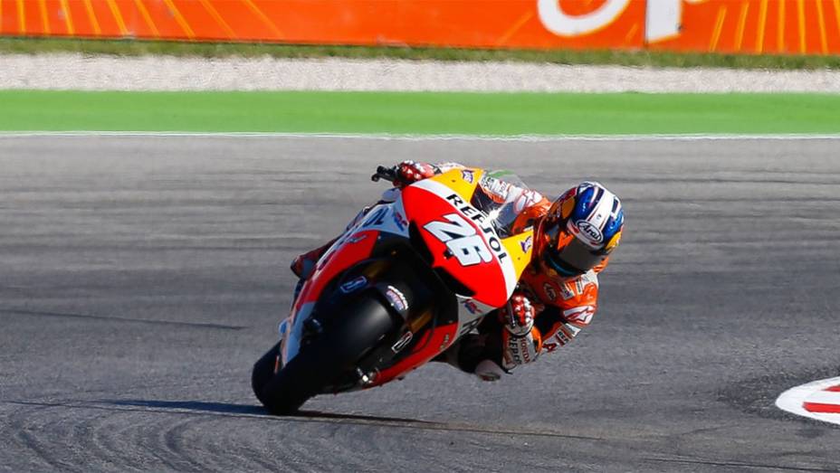 Dani Pedrosa foi o segundo mais rápido com 1min34s233 | <a href="https://gutenberg.quatrorodas.abril.com.br/moto/noticias/motogp-marquez-lidera-sexta-feira-misano-754019.shtml" rel="migration">Leia mais</a>