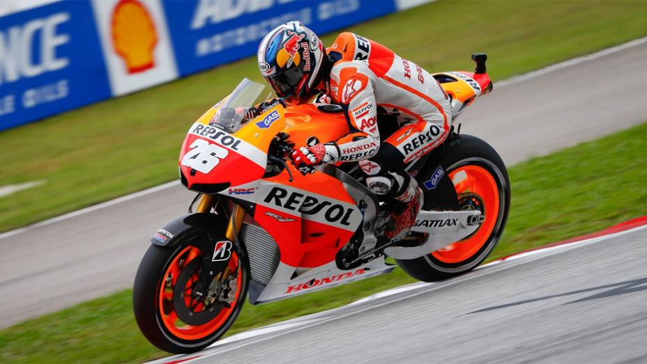 Dani Pedrosa ficou com o quinto melhor tempo | <a href="https://gutenberg.quatrorodas.abril.com.br/moto/noticias/motogp-marquez-conquista-pole-malasia-756881.shtml" rel="migration">Leia mais</a>