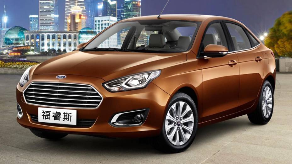 O novo Ford Escort foi apresentado no Salão de Pequim. | <a href="https://gutenberg.quatrorodas.abril.com.br/noticias/saloes/pequim-2014/ford-escort-esta-volta-modelo-sera-apresentado-pequim-779651.shtml" rel="migration">Leia mais</a>