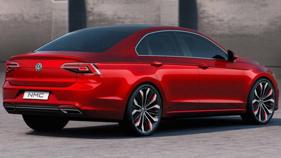 Modelo foi idealizado com um teto mais baixo e inclinado. | <a href="https://gutenberg.quatrorodas.abril.com.br/noticias/saloes/pequim-2014/conceito-volkswagen-new-midsize-coupe-sera-revelado-pequim-780074.shtml" rel="migration">Leia mais</a>