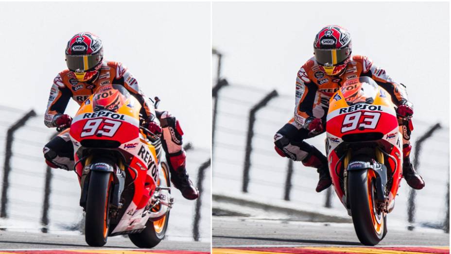 Márquez foi o primeiro no treino | <a href="https://gutenberg.quatrorodas.abril.com.br/moto/noticias/motogp-marquez-crava-11a-pole-ano-802760.shtml" rel="migration">Leia mais</a>