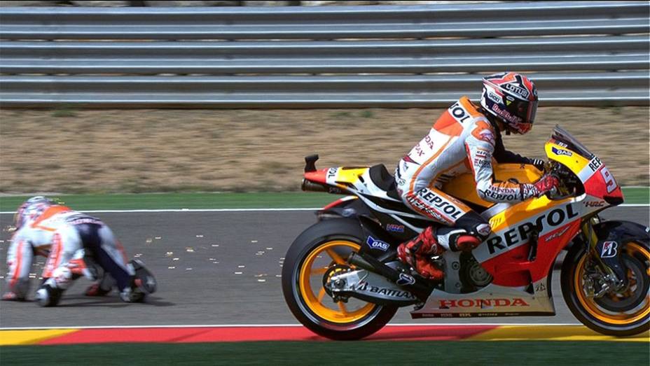 Dani Pedrosa acusou Márquez de ser muito agressivo na pista | <a href="https://gutenberg.quatrorodas.abril.com.br/moto/noticias/motogp-polemica-marquez-vence-aragon-755576.shtml" rel="migration">Leia mais</a>