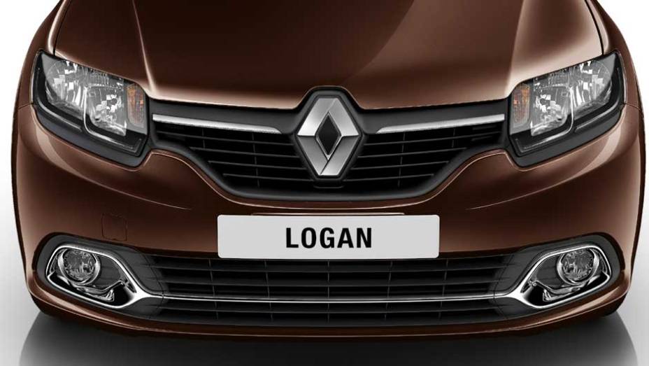 A frente traz a nova identidade visual da marca | <a href="https://gutenberg.quatrorodas.abril.com.br/carros/lancamentos/renault-logan-759221.shtml" rel="migration">Leia mais</a>