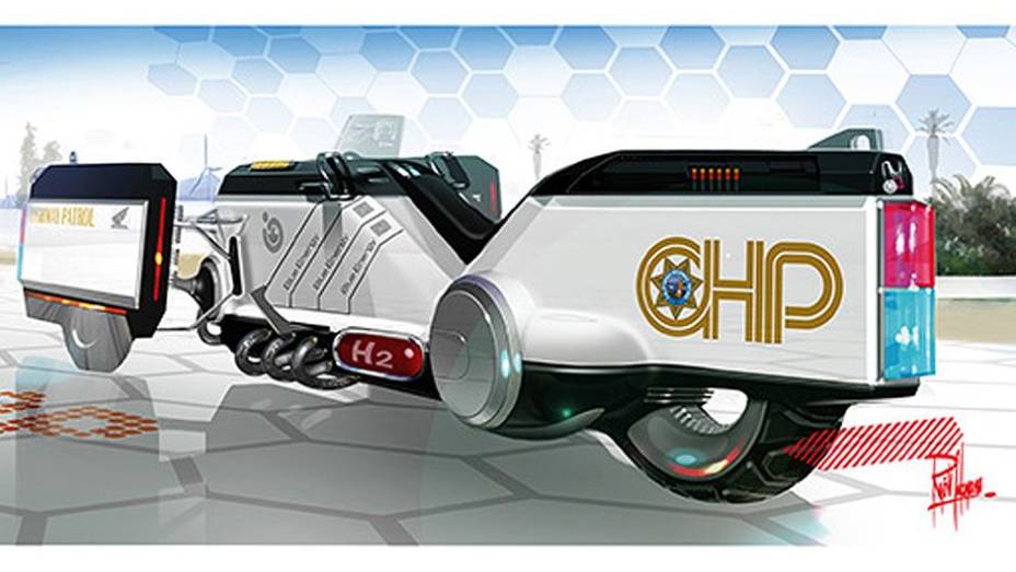 A segunda proposta da Honda &eacute; a CHiPs 2025 Traffic Crawler. | <a href="https://gutenberg.quatrorodas.abril.com.br/noticias/tecnologia/salao-los-angeles-define-tema-desafio-design-721841.shtml" rel="migration">Leia mais</a>