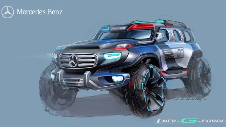 O Ener-G-Force da Mercedes-Benz &eacute; o &uacute;nico projeto que seria baseado num ve&iacute;culo que j&aacute; existe (Classe G). | <a href="%20https://gutenberg.quatrorodas.abril.com.br/noticias/tecnologia/salao-los-angeles-define-tema-desafio-design-721841.shtml" rel="migration">Leia mais</a>