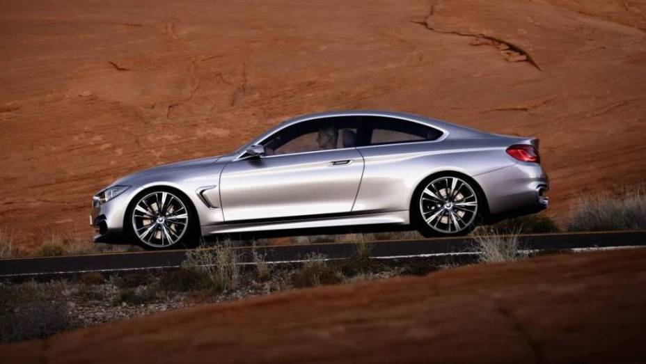 Já as rodas de liga-leve de 20 polegadas propiciam ar esportivo ao coupe | <a href="https://gutenberg.quatrorodas.abril.com.br/saloes/detroit/2013/bmw-serie-4-coupe-concept-730364.shtml" rel="migration">Leia mais</a>