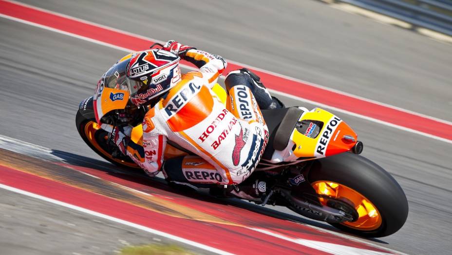 Marc Márquez (Repsol Honda Team) liderou os testes em Austin | <a href="https://gutenberg.quatrorodas.abril.com.br/moto/noticias/motogp-marc-marquez-absoluto-eua-736303.shtml" rel="migration">Leia mais</a>