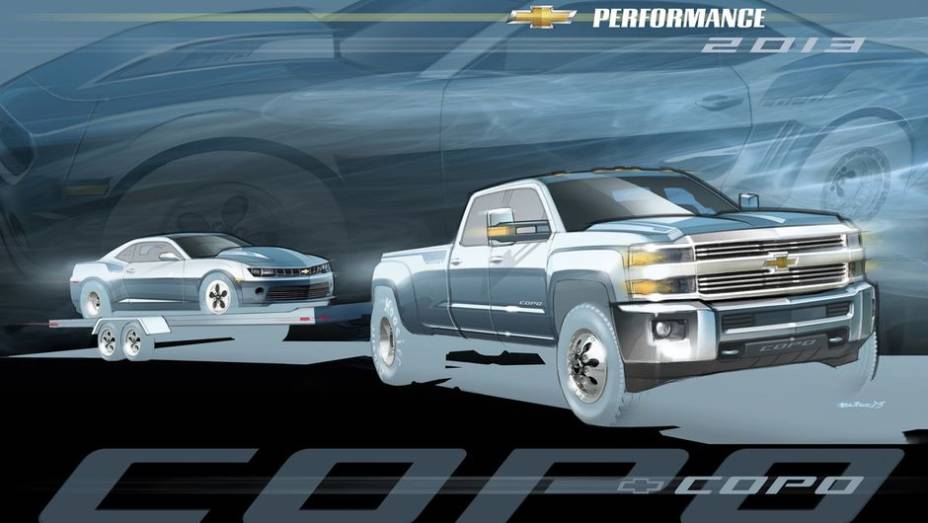 Chevrolet Silverado HD Dually tow vehicle | <a href="https://gutenberg.quatrorodas.abril.com.br/noticias/fabricantes/chevrolet-revela-mais-novidades-sema-show-759265.shtml" rel="migration">Leia mais</a> | <a href="https://gutenberg.quatrorodas.abril.com.br/galerias/especiais/sema-show-2013-pa" rel="migration"></a>