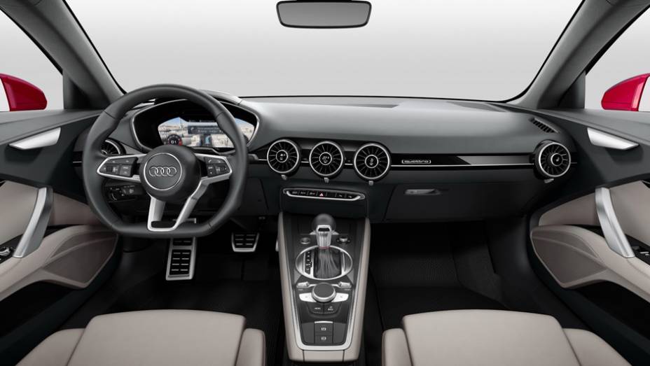 Outro destaque vai para o painel de instrumentos digital de 12,3 polegadas, que é rigorosamente o mesmo do TT convencional | <a href="https://gutenberg.quatrorodas.abril.com.br/noticias/saloes/paris-2014/audi-apresenta-tt-sportback-concept-803458.shtml" rel="migration">Leia mais</a>