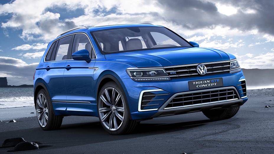 Por enquanto não será lançada, mas também foi mostrada uma versão conceitual GTE | <a href="https://gutenberg.quatrorodas.abril.com.br/noticias/fabricantes/nova-geracao-volkswagen-tiguan-salto-tecnologico-904880.shtml" target="_blank" rel="migration">Leia mais</a>