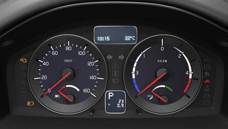 No interior, maior diferença do Volvo C30 Electric está no painel de instrumentos | <a href="https://gutenberg.quatrorodas.abril.com.br/carros/impressoes//volvo-c30-electric-viavel-dia-a-dia-729285.shtml" rel="migration">Leia mais</a>