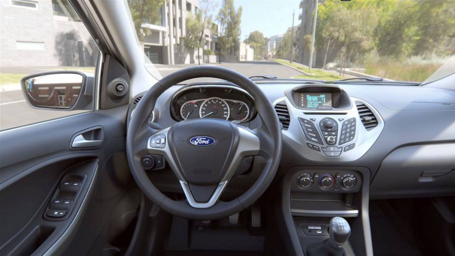 Detalhe do interior da versão SEL | <a href="https://gutenberg.quatrorodas.abril.com.br/carros/lancamentos/novo-ford-ka-792257.shtml" rel="migration">Leia mais</a>