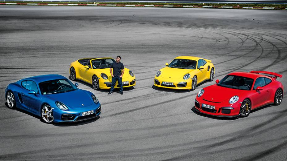 Dessa turma, o mais manso tem 340 cv. Ao todo, são 1775 cv | <a href="https://gutenberg.quatrorodas.abril.com.br/carros/impressoes/quarteto-porsche-809637.shtml" target="_blank" rel="migration">Leia mais</a>
