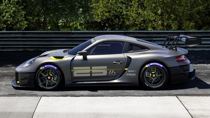 PORSCHE 911 GT2 RS 25 Clubsport 1 Porsche 911 GT2 RS Clubsport 25 cinza e verde visto de lado