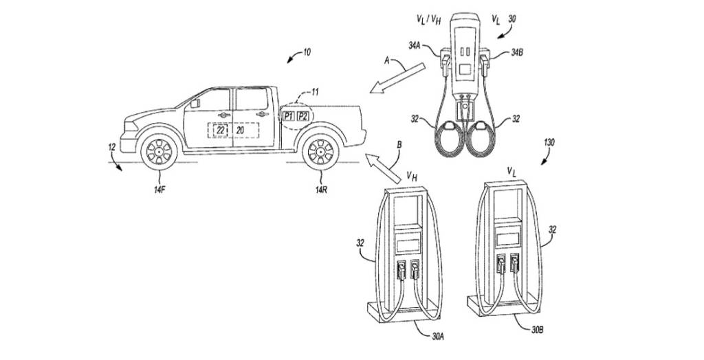 gm-patent-filing–dual-charge-ports_100842023_h convencional de 220 V as baterias precisam de até nove horas para carregar totalmente