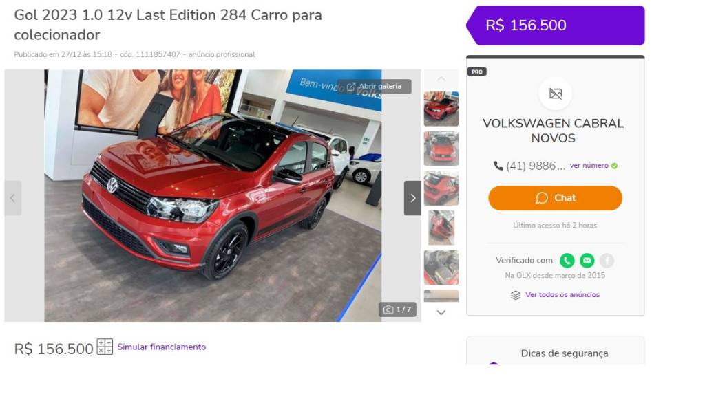 lastedition Unidade mais cara do Last Edition à venda na OLX está em um revendedor Volkswagen