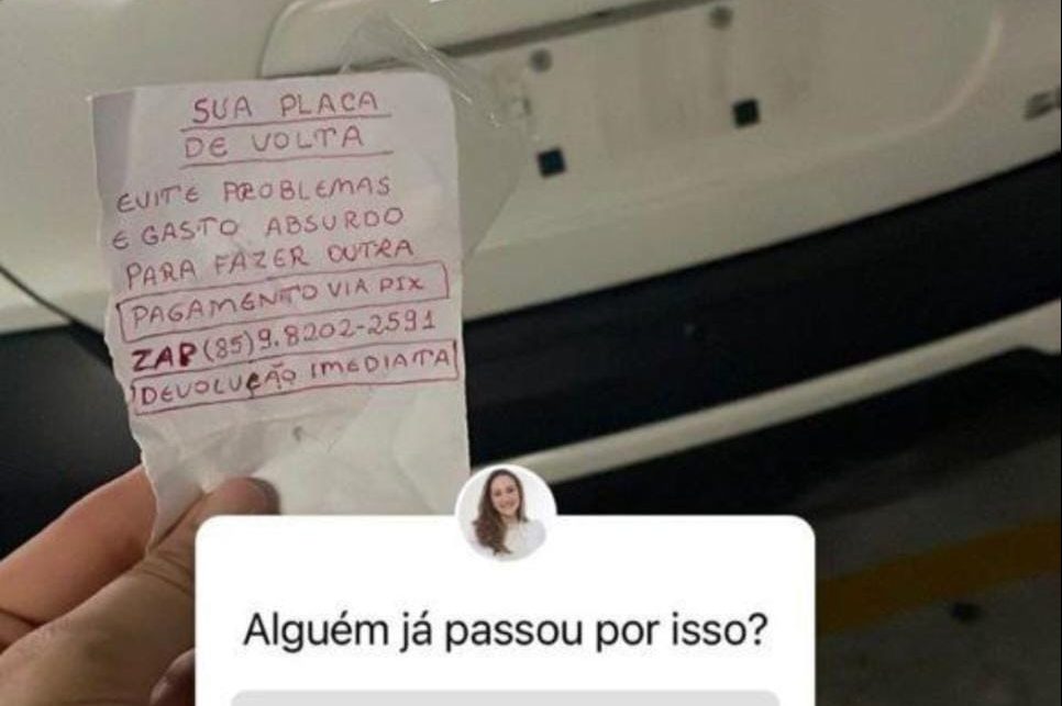 Suposto golpe pede resgate por placas roubadas em estacionamento